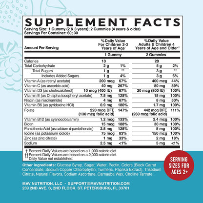 Kids Multivitamin Gummies - Vitamins A, B, C, D, E, Zinc - Non-GMO - 60 Gummies