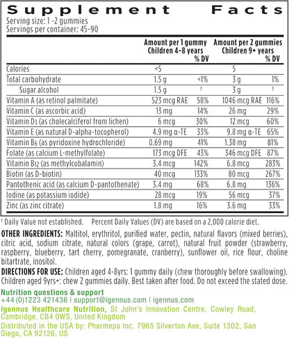 Igennus Methylated Kids Multivitamin Gummies, Age 4+ (6 x 90 Gummies) – Sugar-Free Natural Berry Flavour