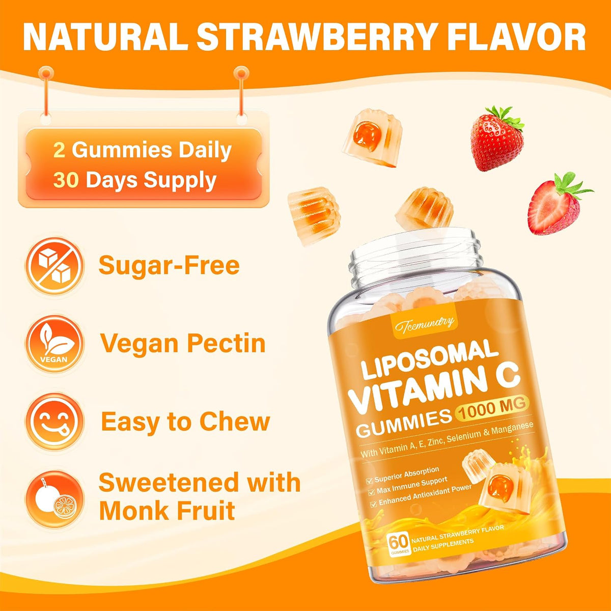Liposomal Vitamin C Gummies 1000mg for Adults: Vitamin C Chewy Gummy with Zinc, Elderberry, Vitamins A & E - görsel 8