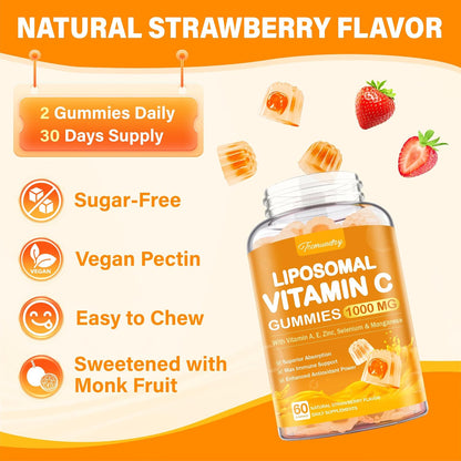 Liposomal Vitamin C Gummies 1000mg for Adults: Vitamin C Chewy Gummy with Zinc, Elderberry, Vitamins A & E