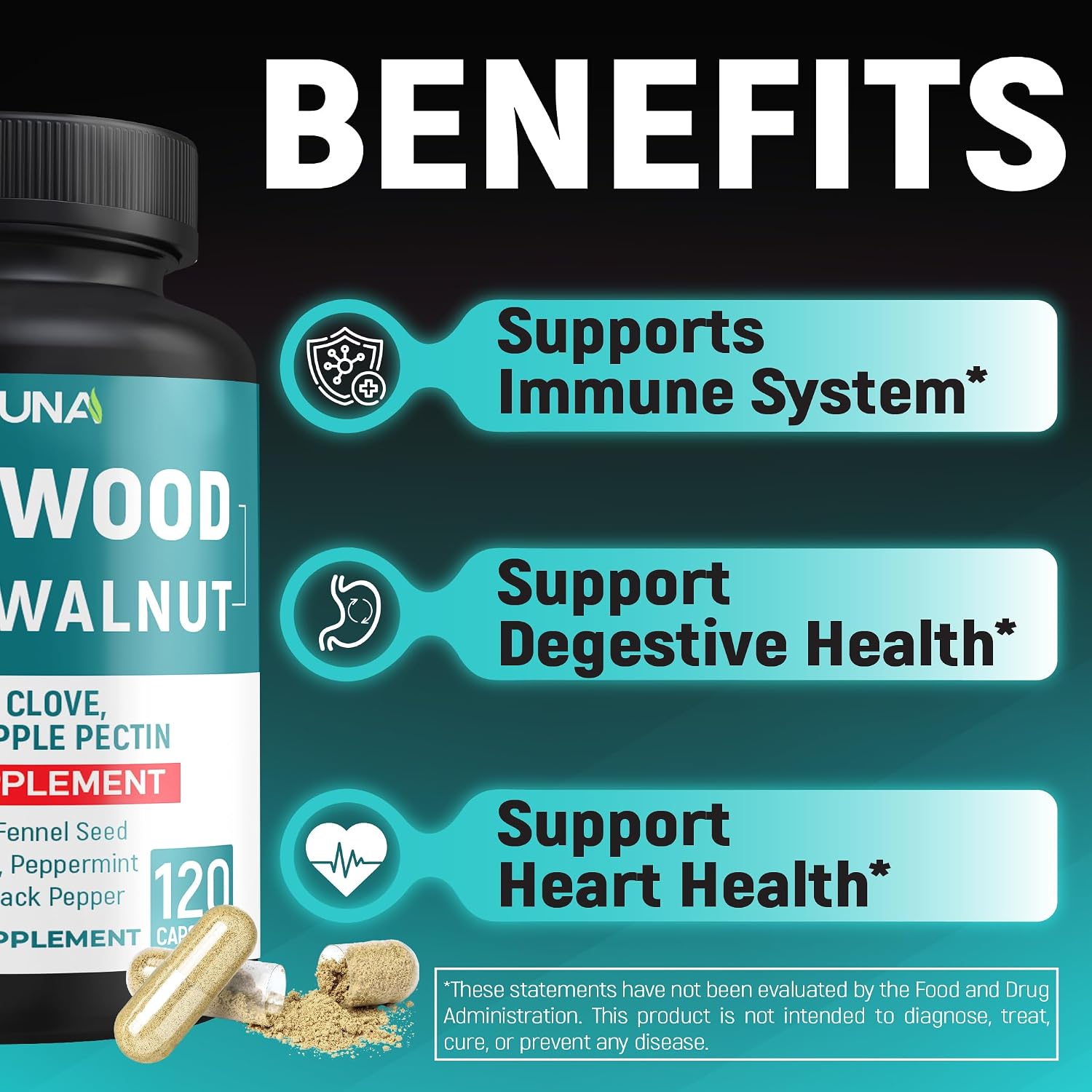 Wormwood Extract Capsules with Black Walnut Leaves & Quassia - 120 Capsules - görsel 6