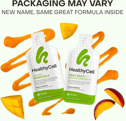 Healthycell Vegan Daily Multivitamin Liquid Supplement with Iron and Omega-3 – 30 Gel Sachets