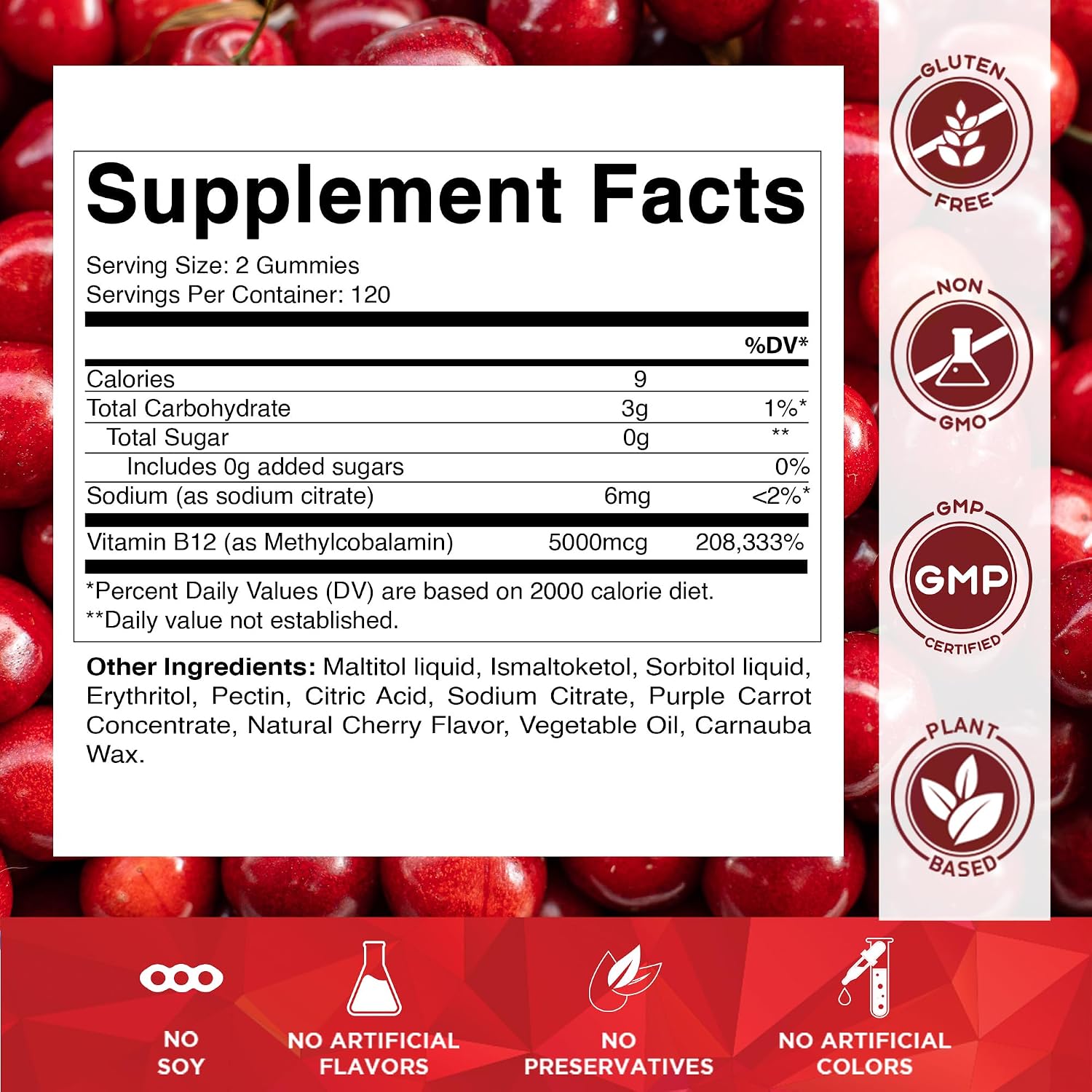 Vitamatic Extra Strength Vitamin B12 5000 mcg (Methyl B12) Gummies - 240 Count, Natural Cherry Flavoured - görsel 2