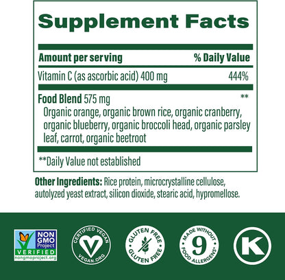 MegaFood Ultra C 400 mg – Vegan Vitamin C Immune Support Supplement with Real Food – 90 Tablets