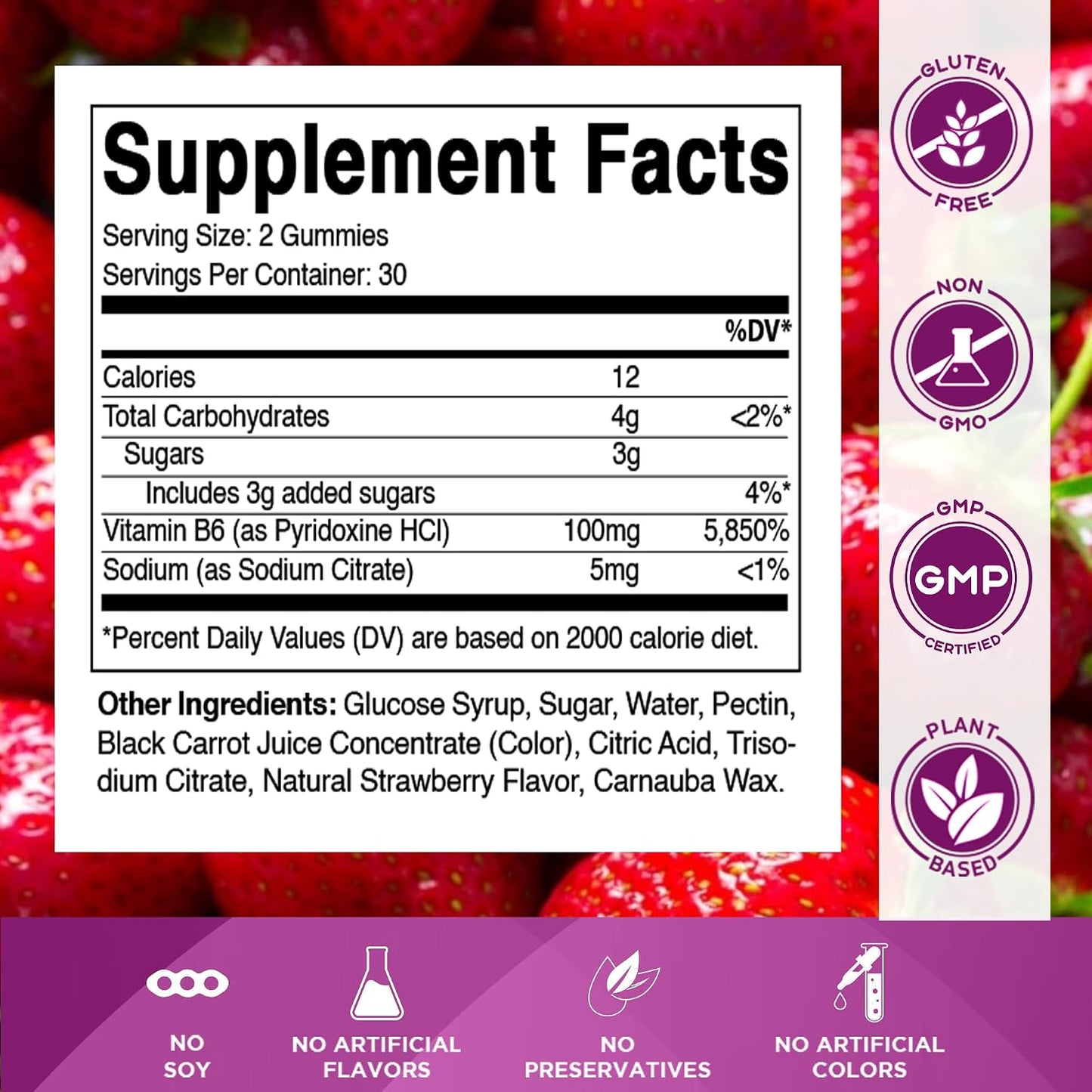 Vitamatic Vitamin B6 100mg Gummies – Natural Strawberry Flavour – 2 Pack (60 Gummies per Bottle) - görsel 2