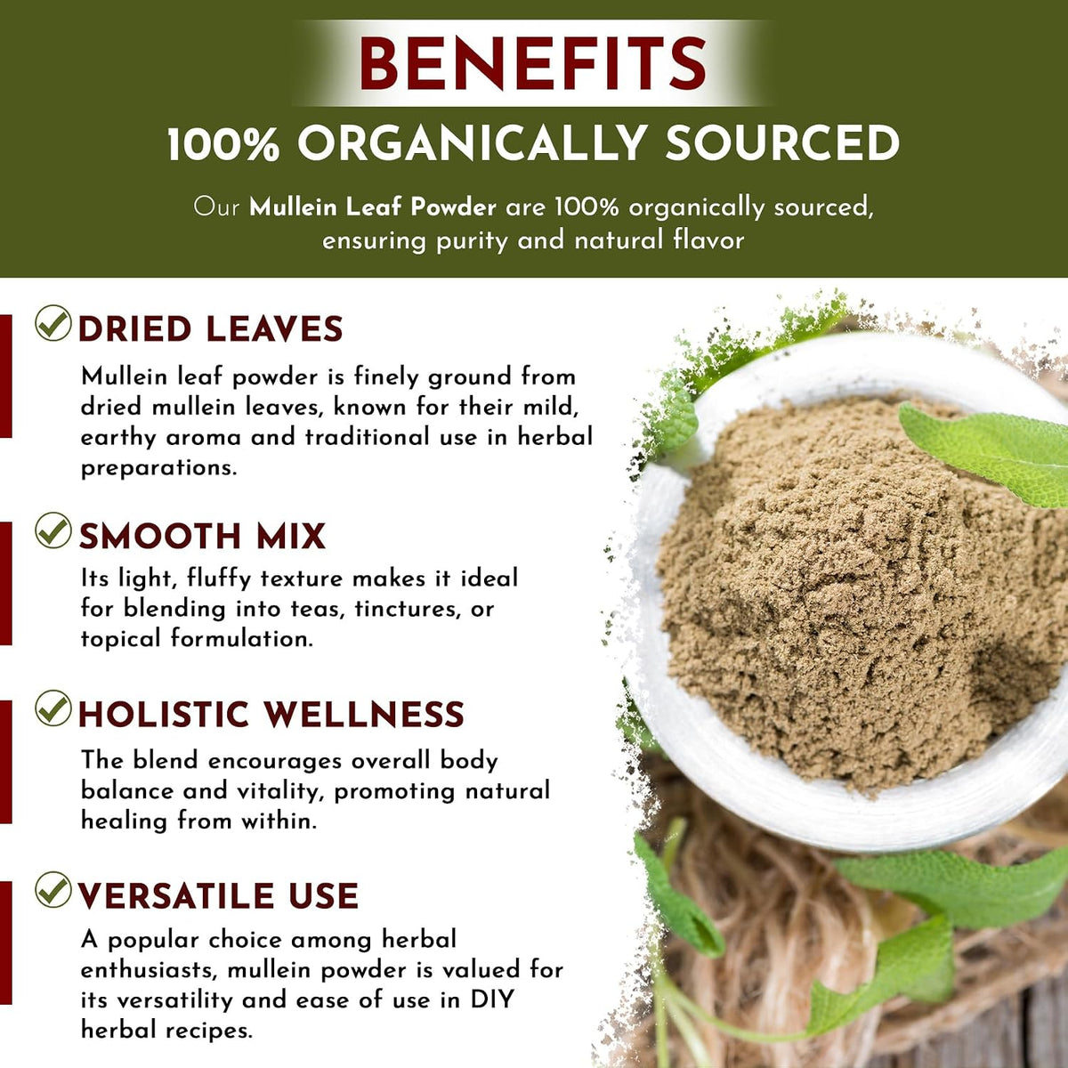 Organic Mullein Leaf Powder – European Wild-Harvest, USDA Organic, Kosher, Vegan, Non-GMO & Gluten-free (8 oz) - görsel 3