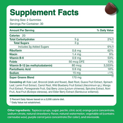 Feel Great Super Green Gummies for Kids – Vegan Fruit and Vegetable Gummy Multivitamin, 60 Count