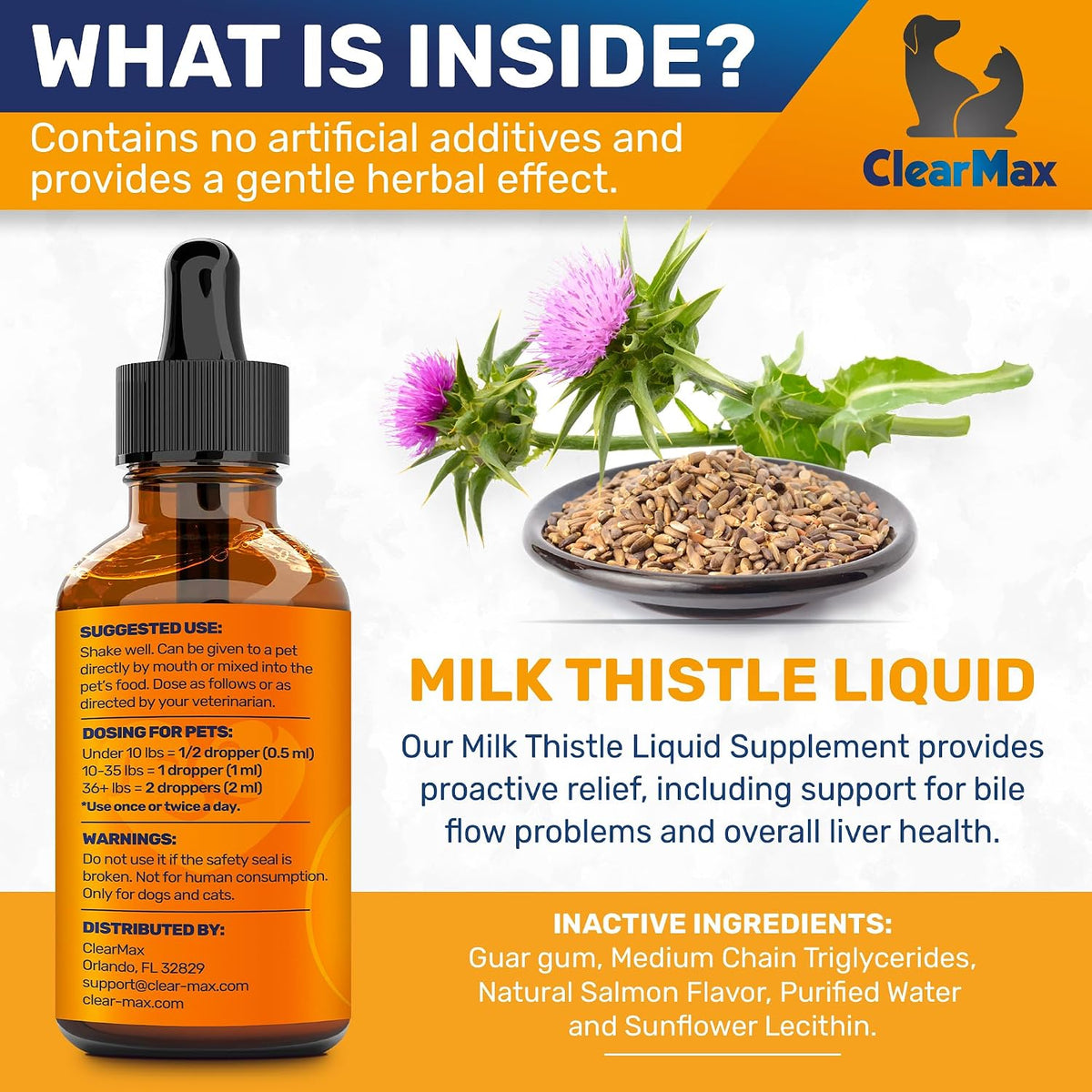 Milk Thistle for Dogs – Liver & Kidney Support for Large & Small Pets – Milk Thistle for Cats to Care for Digestion – Vet-Approved Liquid Formula with Salmon Flavour – GMO Free – 60 ml Bottle - görsel 2