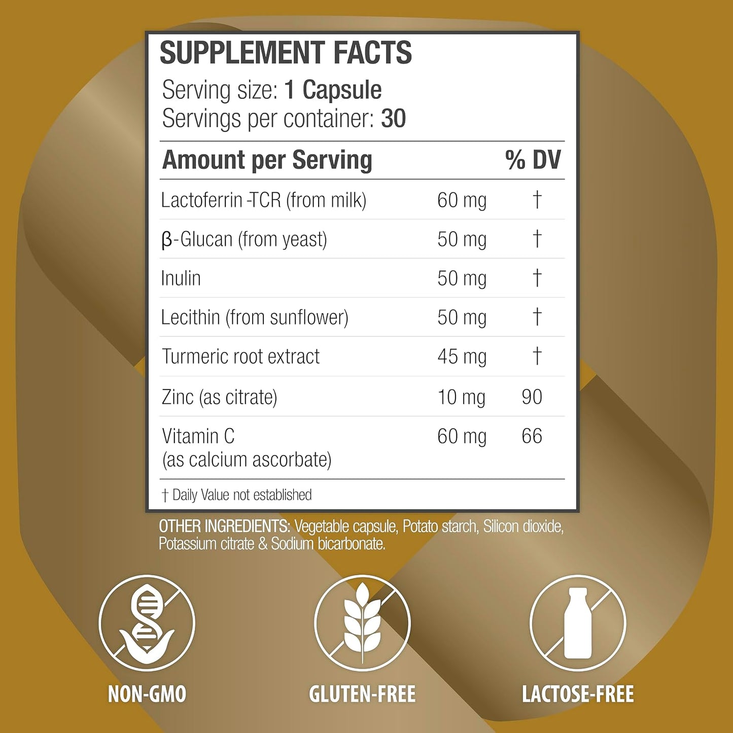bioQuad Lactoferrin Gold 1.8 - Immune Support, Digestive Health and Iron Absorption (30 Capsules) - görsel 2