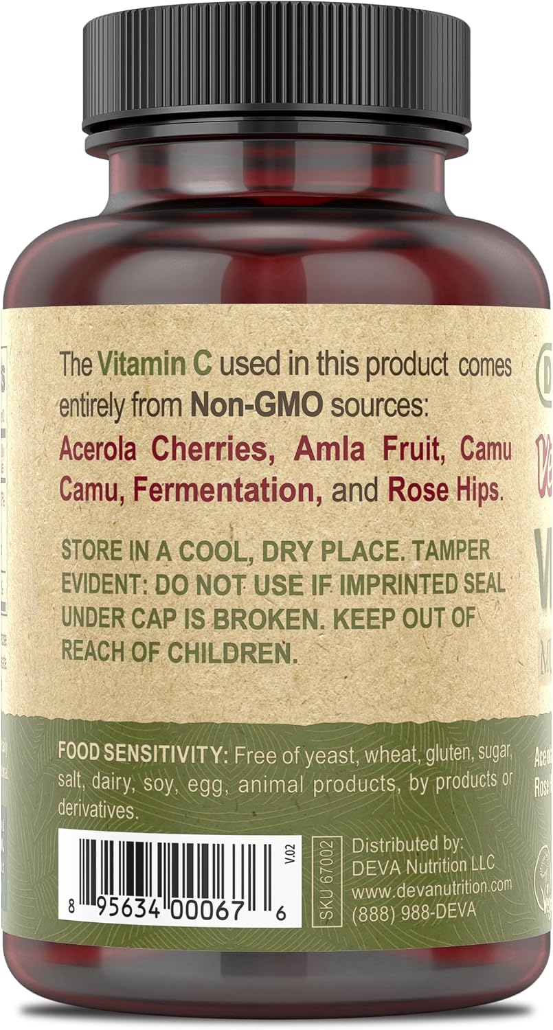 DEVA Vegan Vitamins - Vegan Food Based Premium Vitamin C - Multisource - Non-GMO - 90 Tablets - görsel 3