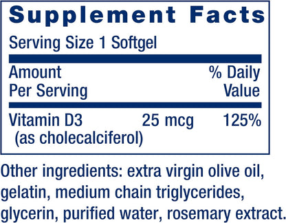 Life Extension Vitamin D3 25 mcg (1000 IU) – 90 Softgels