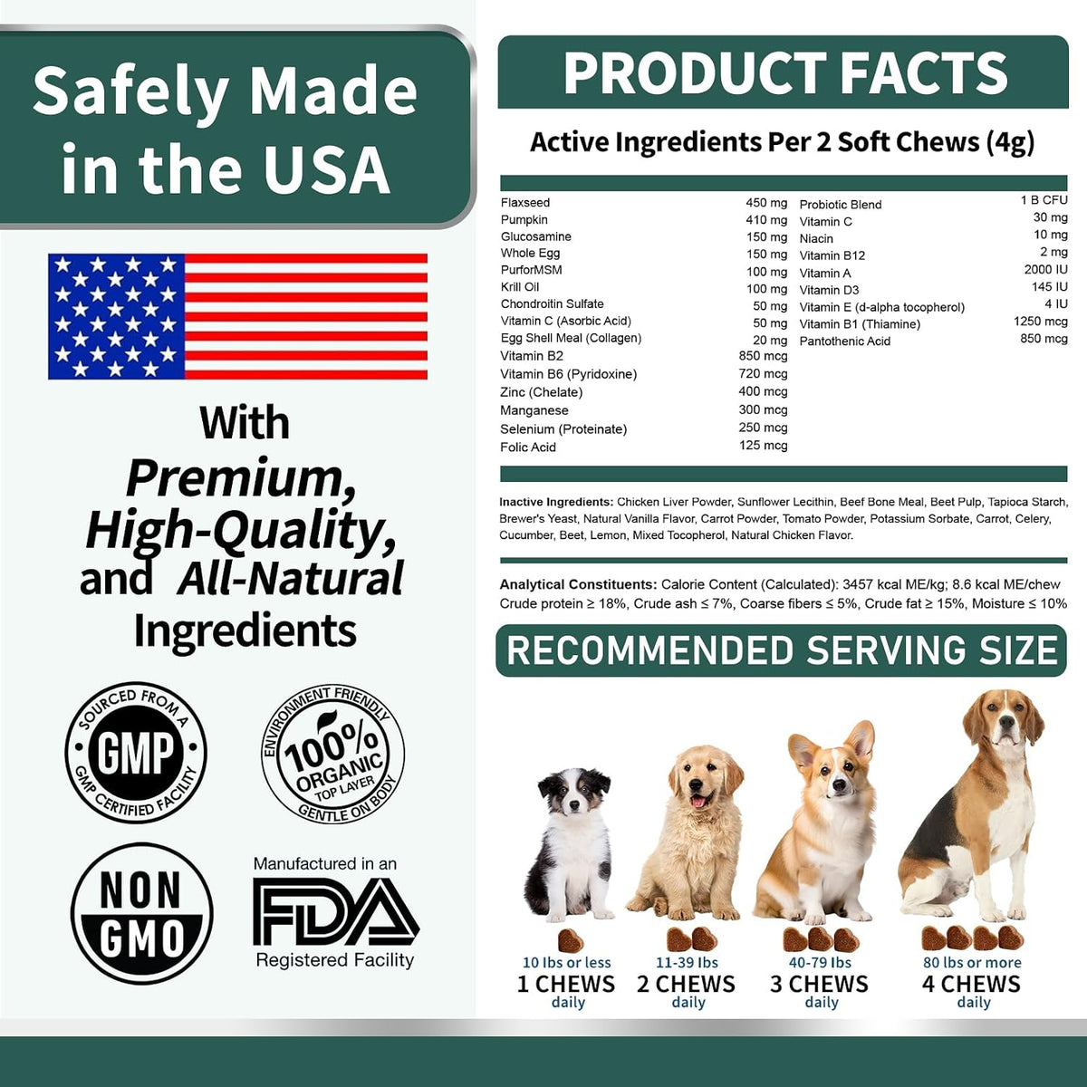 HEYISME Dog Multivitamin with Glucosamine, Probiotics & Omega-3 (120 Chews, Chicken) - görsel 6
