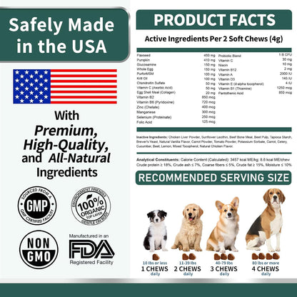 HEYISME Dog Multivitamin with Glucosamine, Probiotics & Omega-3 (120 Chews, Chicken)