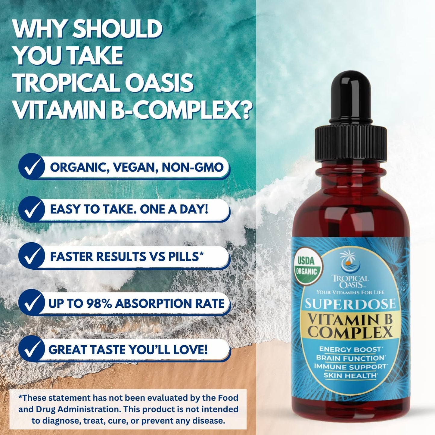 Superdose Organic Vitamin B Complex Liquid Drops - 125,000% NRV Vitamin B12, Energy Support, Organic, Vegan, Non-GMO, 60 Servings - görsel 5