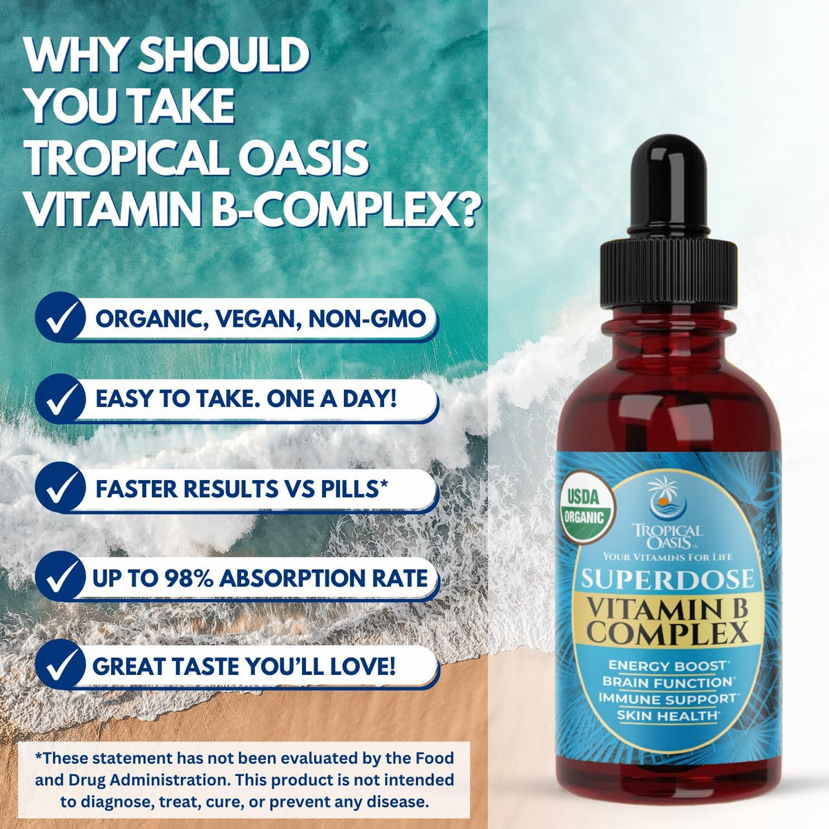 Superdose Organic Vitamin B Complex Liquid Drops - 125,000% NRV Vitamin B12, Energy Support, Organic, Vegan, Non-GMO, 60 Servings - görsel 5