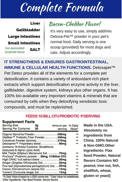 DETOXA-PET Powder - Nutritional Supplement for Dogs & Cats with 10 Billion CFU Probiotics, Enzymes, Herbs, Vitamins, and Minerals