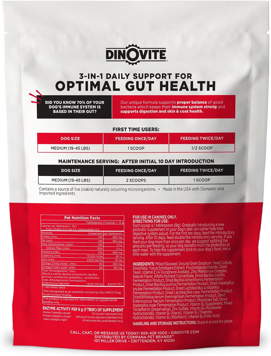 Dinovite Probiotics for Dogs, Probiotic Powder Food Topper for Medium Dogs (8–20 kg), Daily Digestive Health & Skin Support with Omega-3, 30 Servings - görsel 2