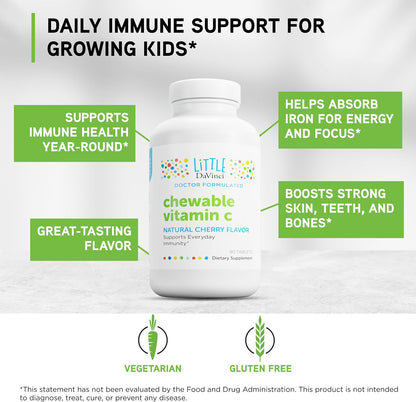 Little DaVinci Chewable Vitamin C for Children – Immune Support, Healthy Skin, Cherry Flavour – 90 Tablets