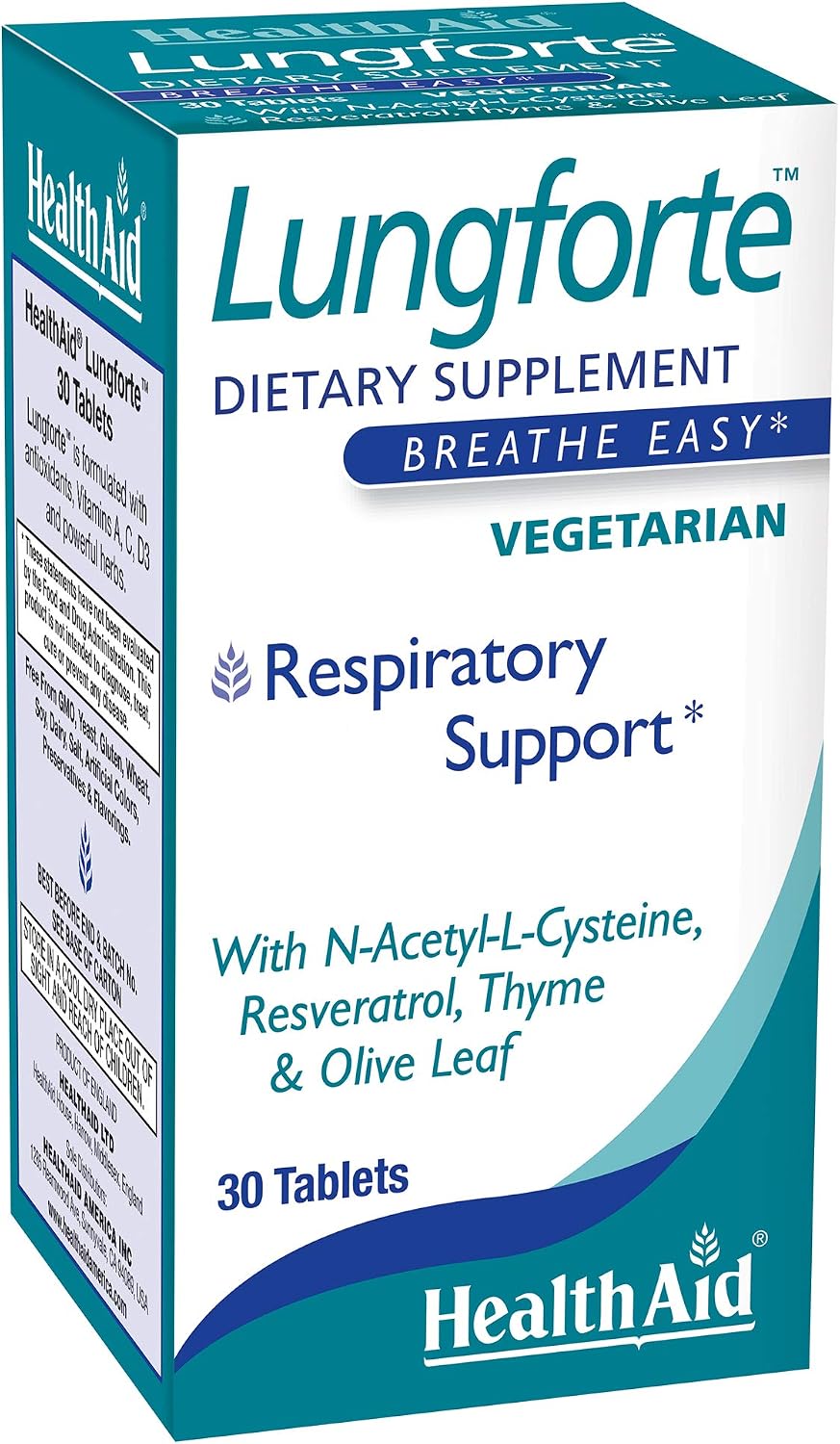 HealthAid LungForte 30 Tablets – Daily Antioxidant Lung Support with NAC, Resveratrol, Olive Leaf, Thyme & Vitamins A, C & D3 - görsel 1