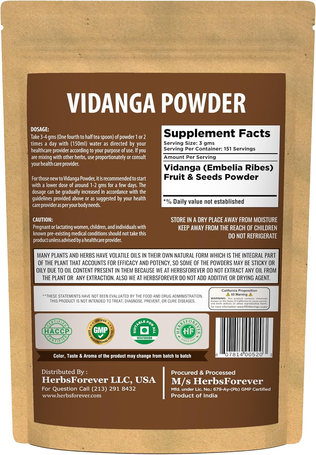 HerbsForever Vidanga (Embelia Ribes) Powder – Wild & Natural Ayurvedic Herb | Non-GMO, Vegan, Gluten-Free | 454 g (1 lb) - görsel 3