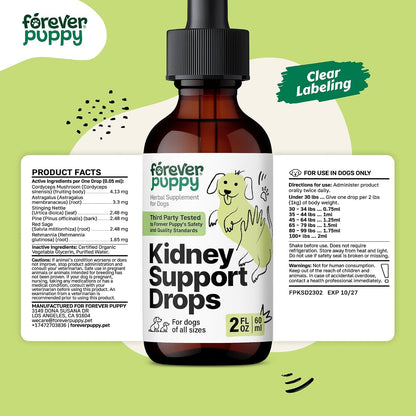 Forever Puppy Kidney Support Drops for Dogs - Cordyceps, Astragalus & Red Sage - Sugar & Alcohol-Free Tincture (59 ml)
