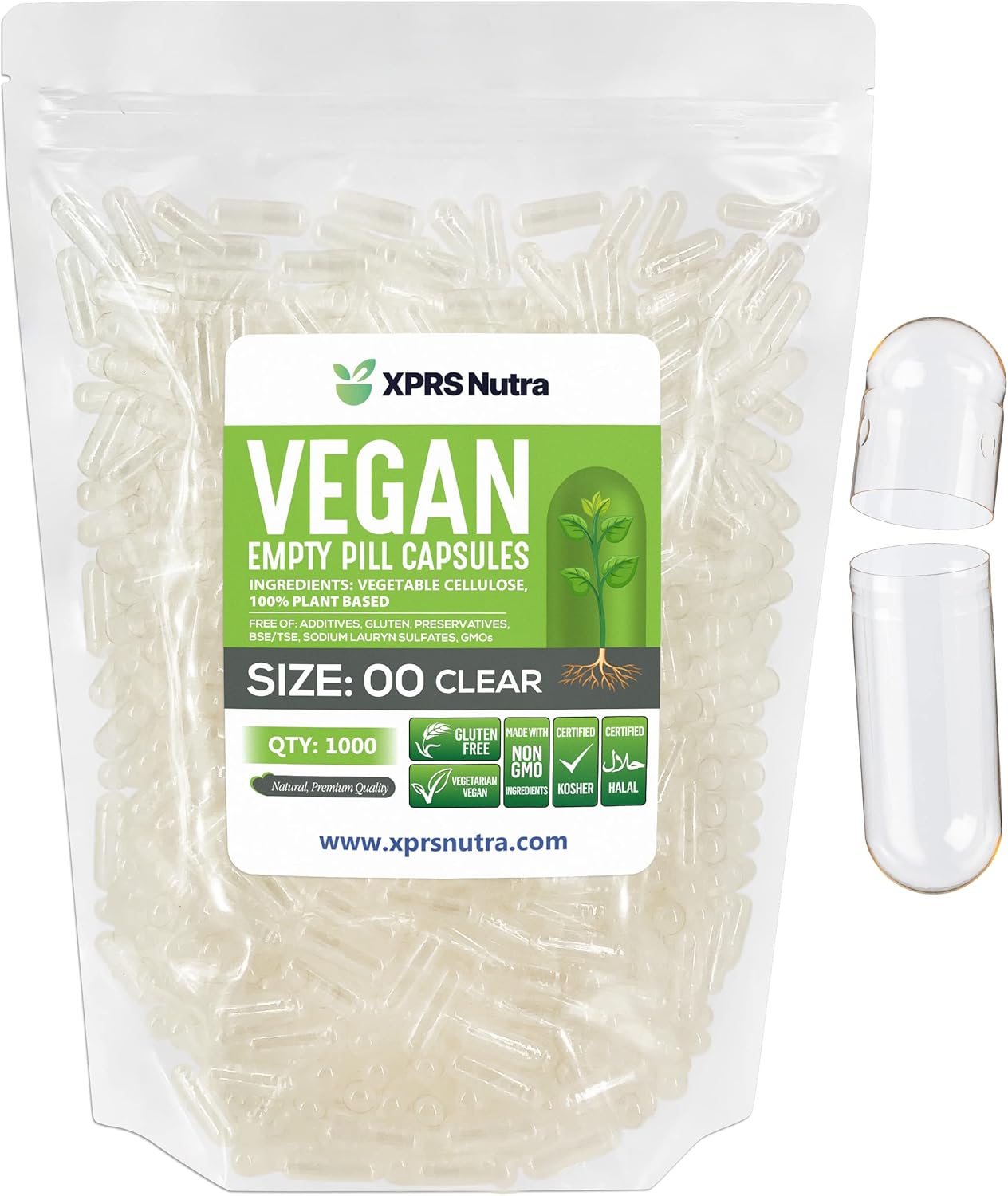 XPRS Nutra Size 00 Empty Capsules – 1000 Clear Vegan HPMC Capsules - görsel 1
