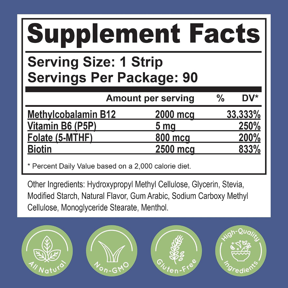 Essential Source 2000 mcg Methylcobalamin Vitamin B12 Sublingual Energy Strips with Biotin, B6, and 5-MTHF L-Methylfolate – 5 Strips - görsel 7