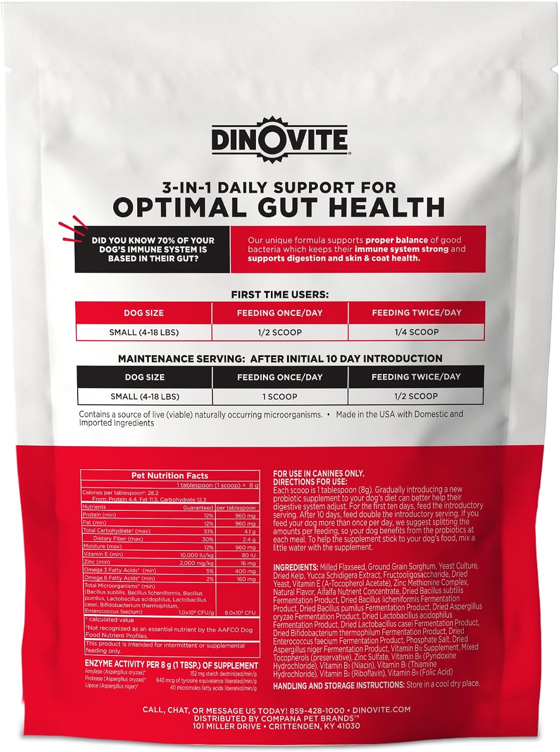 Dinovite Probiotics for Dogs, Probiotic Powder Food Topper for Small Dogs (0.5-8 kg), Daily Digestive Health & Skin Support with Omega-3s, 30 Servings - görsel 2
