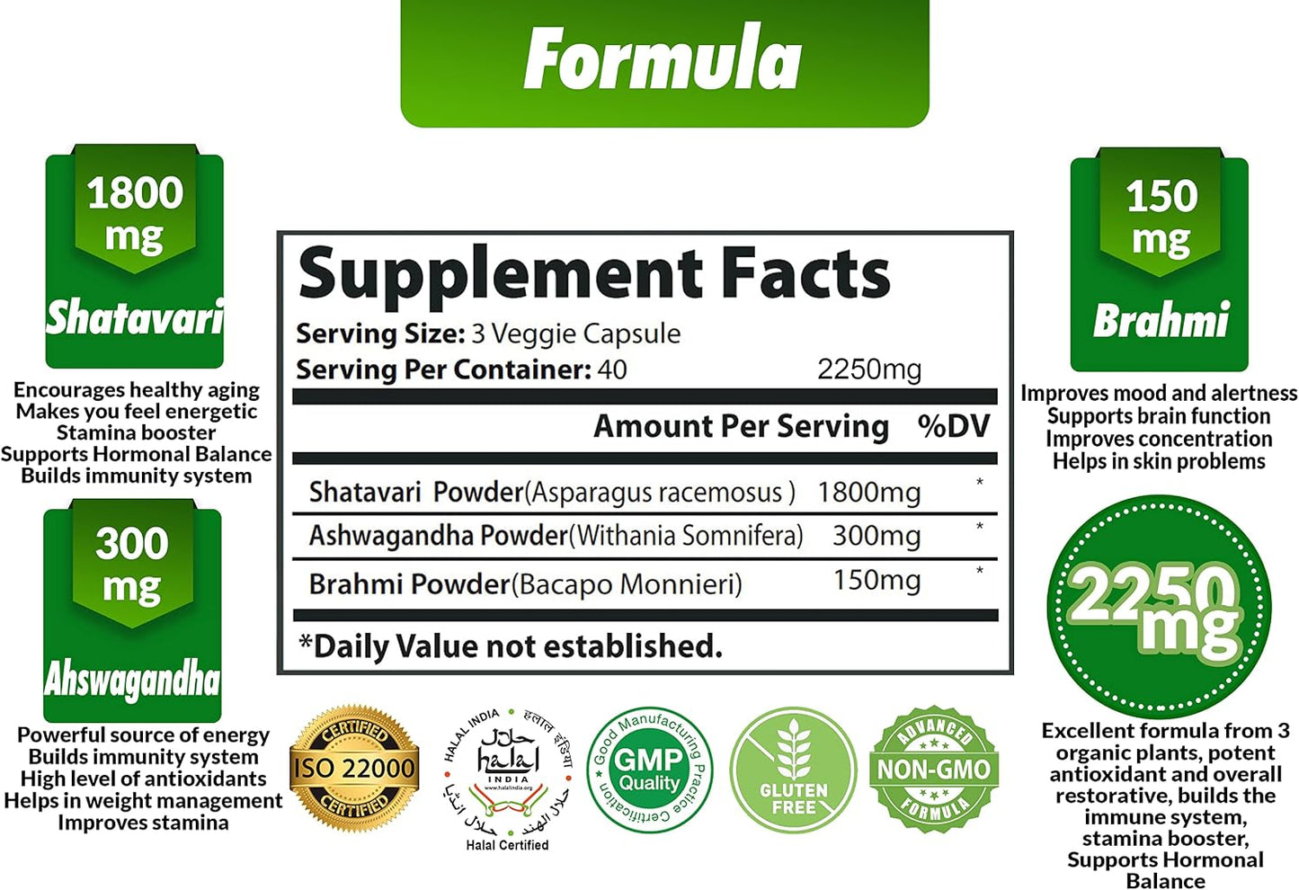 Organic Shatavari Powder Capsules 2250mg with Ashwagandha and Brahmi – Women's Health Support, 120 Vegan Capsules - görsel 2