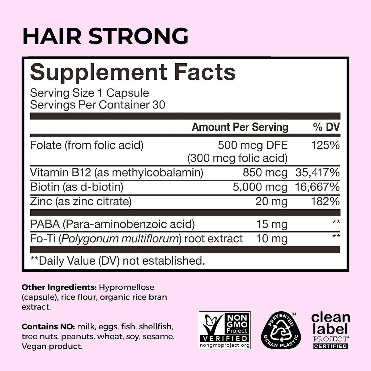 HUM Hair Strong Daily Hair Support Supplement with Biotin, Zinc, and Fo-Ti – 30 Capsules - görsel 5