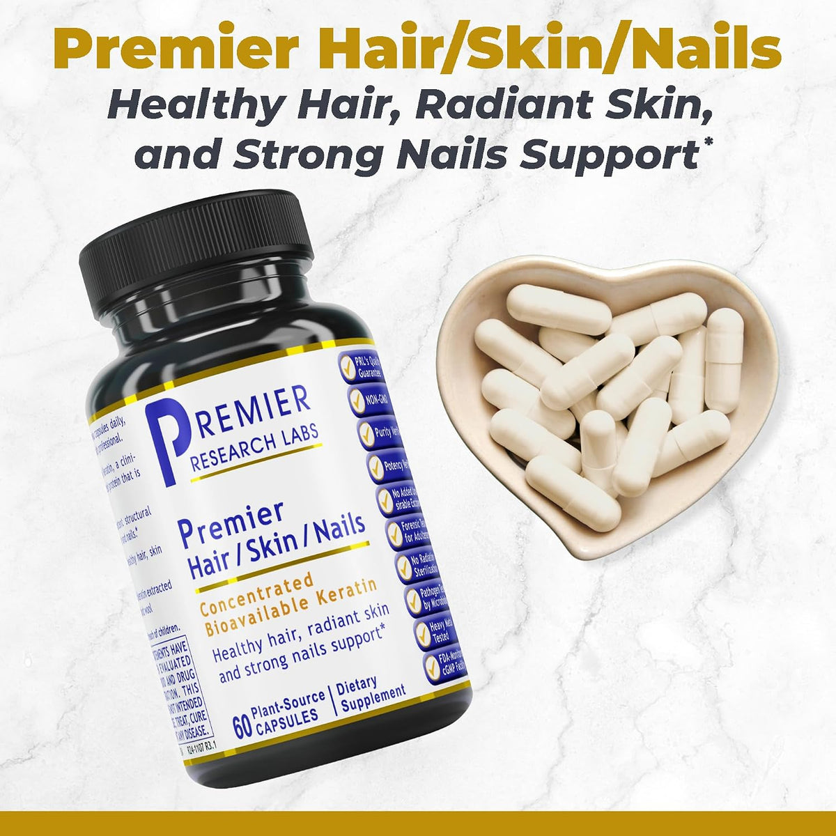 Premier Research Labs Premier Hair, Skin & Nails – Hair Growth Supplement for Women & Men with Keratin, Beauty from Within – – Image 2