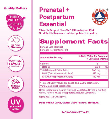 Pink Stork Omega-3 DHA - 540 mg Fish Oil Supplement with DHA and EPA for Antenatal and Postnatal Support - 60 Soft Capsules