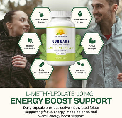 Our Daily Vites L-Methylfolate 10 mg – High-Strength Active Folate (5-MTHF), 90 Vegan Capsules