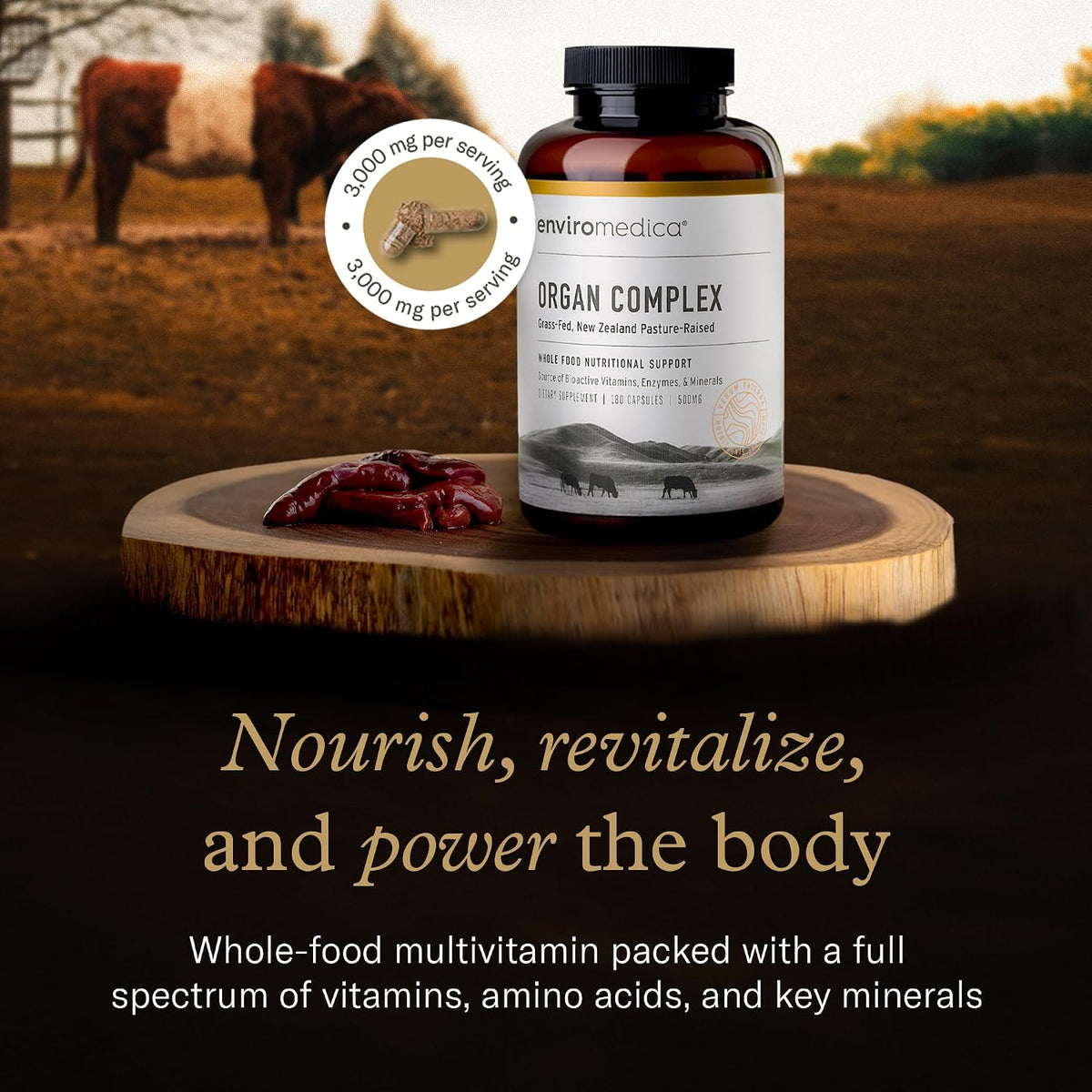 Enviromedica Grass-Fed Organ Complex: Freeze-Dried Beef Liver, Kidney, Heart and Pancreas (180 Capsules) - görsel 2