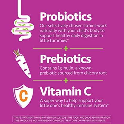 up4 Kids Probiotic Gummies, Digestive and Immune Support with Prebiotics and Vitamin C, Gelatine Free, Gluten-free and Non-GMO, For Ages 3+, 30 count