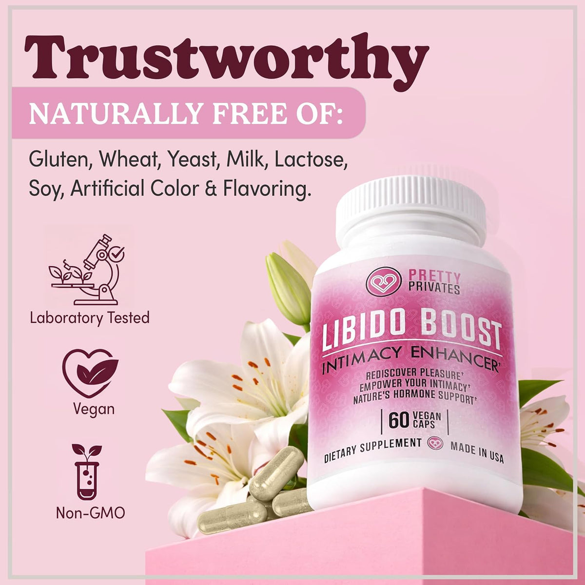 Pretty Privates Libido Booster for Women – Herbal Blend with Maca, Ginseng & L-Arginine – 60 Capsules - görsel 5
