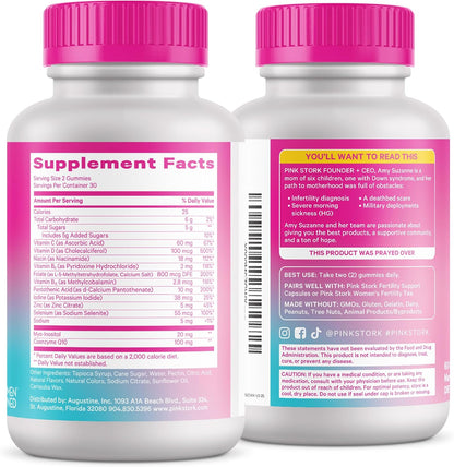 Pink Stork Fertility Gummies for Women – 60 Gummies | OBGYN-Formulated with CoQ10, Myo-Inositol & Methylated Folate