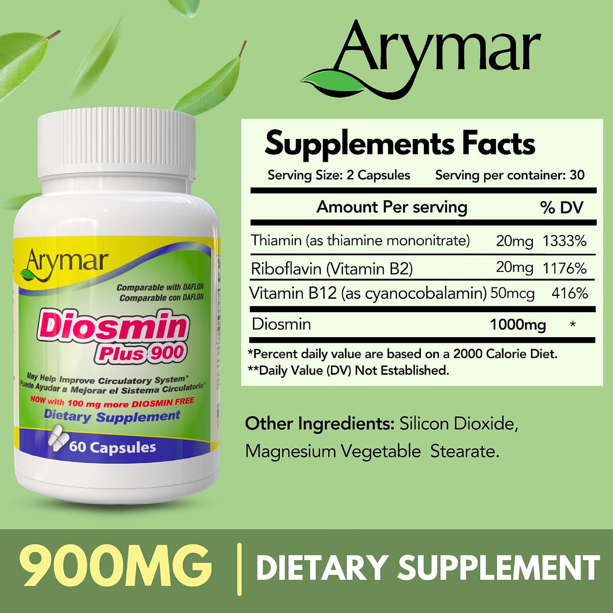 Arymar Diosmin Plus 900 – Circulatory Support – 60 Capsules - görsel 5