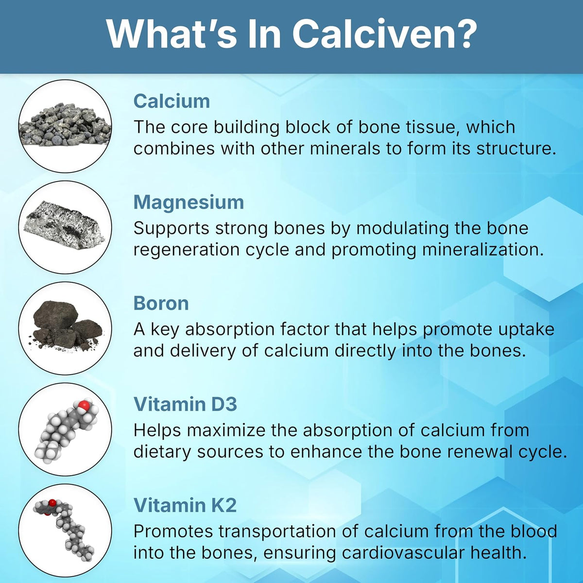Calciven - Natural Bone Support Supplement with Calcium, Magnesium, Vitamin D3 & K2 - Non-GM, Gluten-free - görsel 5