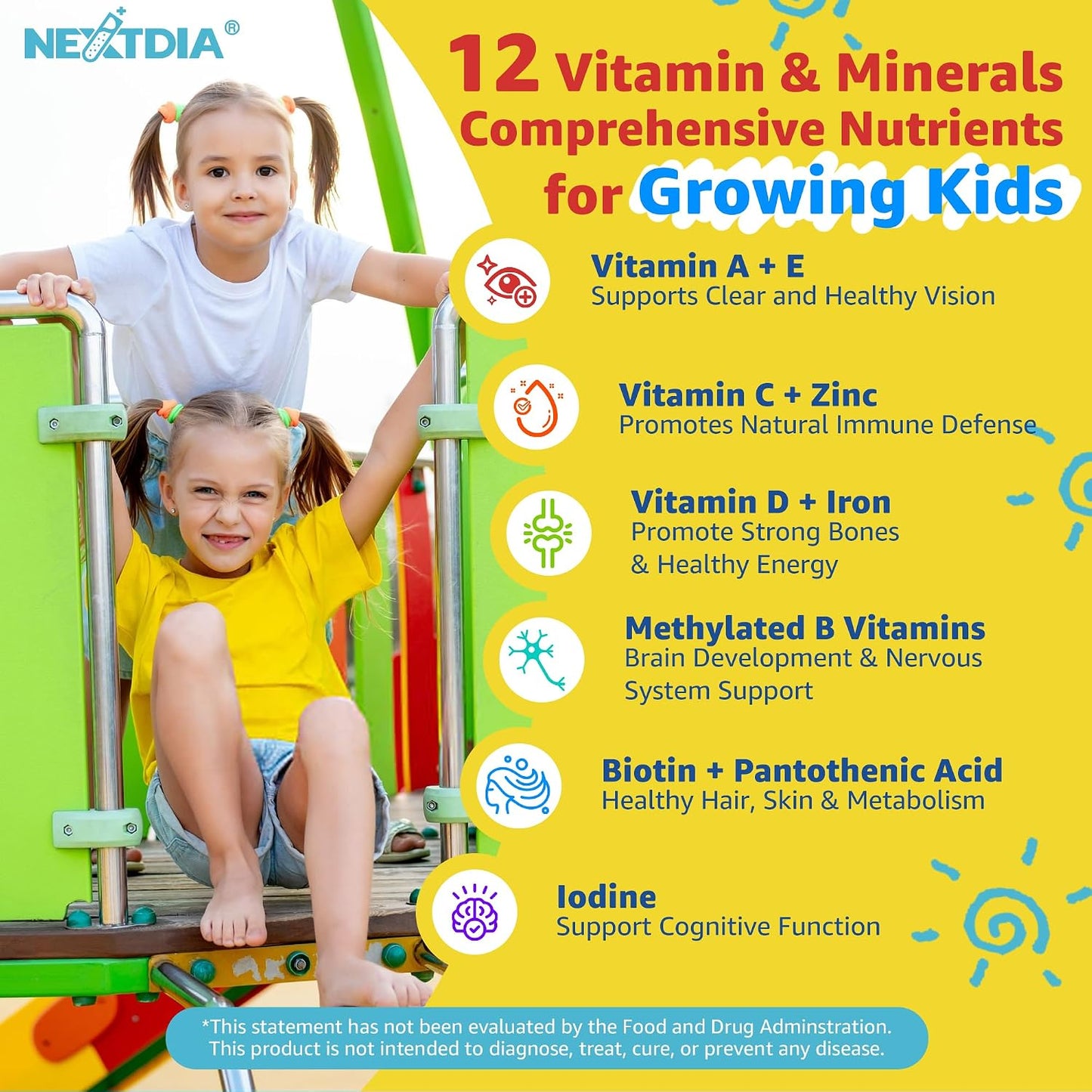 Nextdia Kids Multivitamin Gummies with Iron – Sugar-Free, Probiotics & Omega-3 (2 Pack) - görsel 3
