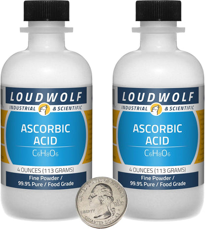 Ascorbic Acid Fine Powder - 99.9% Pure Food Grade - Total 113 g (4 x 28 g Bottles)