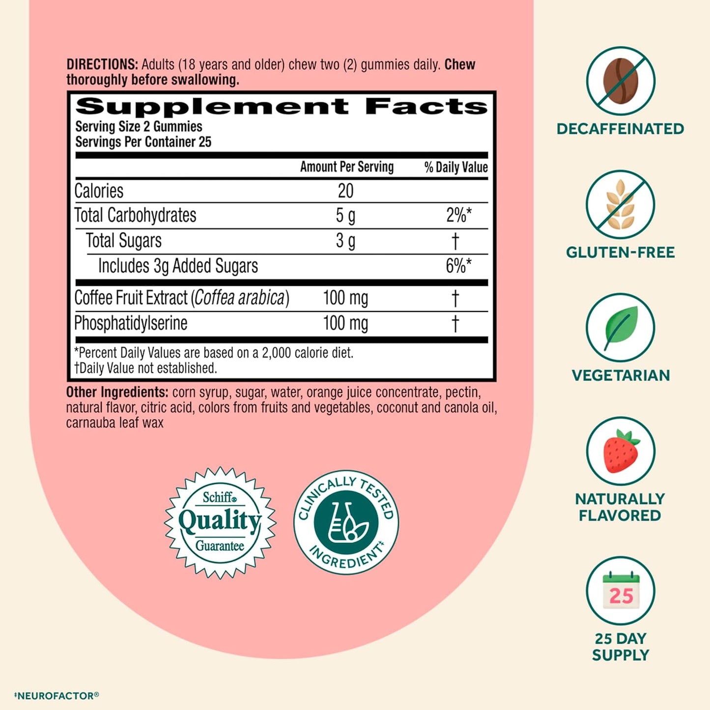 NEURIVA Original Brain Gummies with Phosphatidylserine and Neurofactor, Caffeine Free, Strawberry, 50 Count - görsel 3