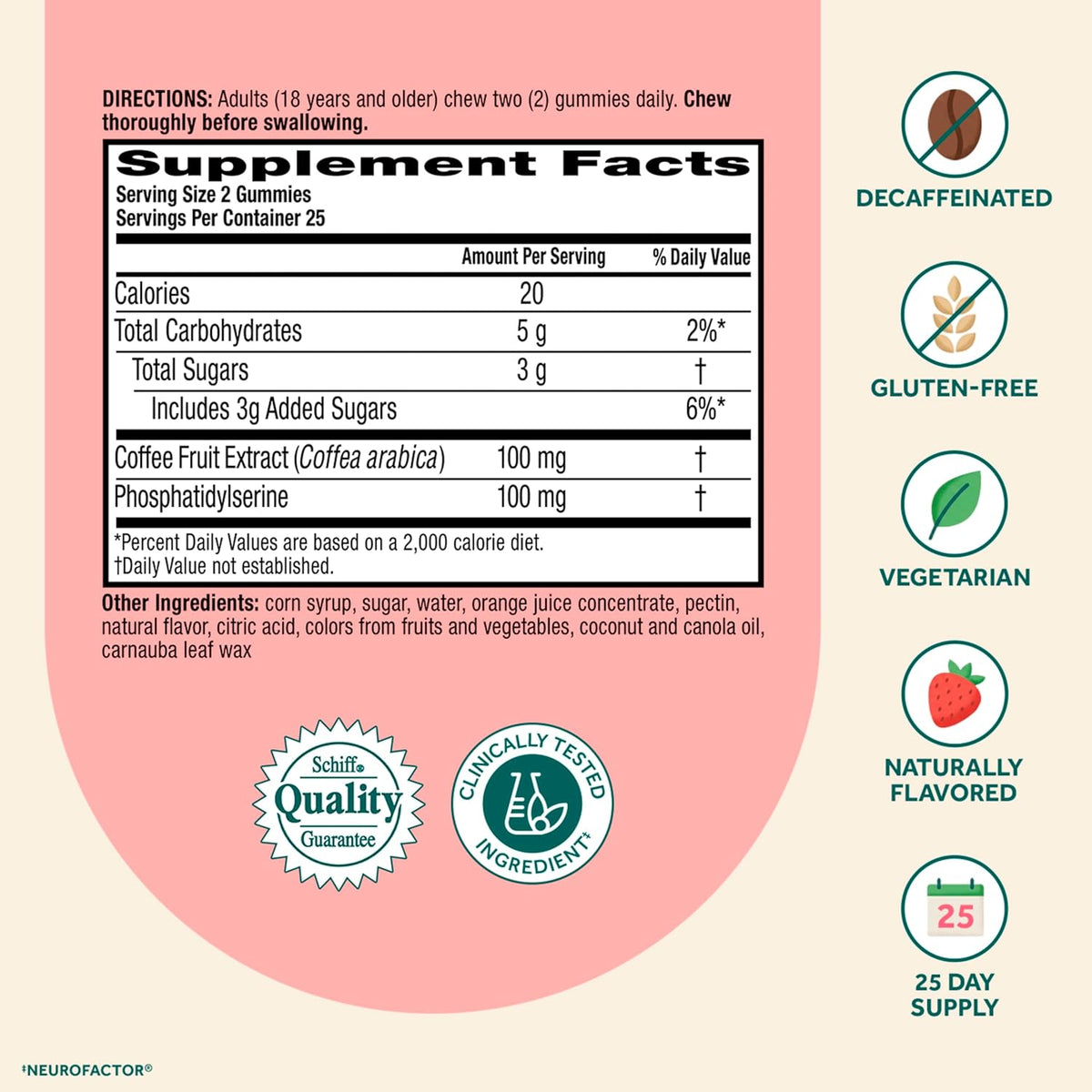 NEURIVA Original Brain Gummies with Phosphatidylserine and Neurofactor, Caffeine Free, Strawberry, 50 Count - görsel 3
