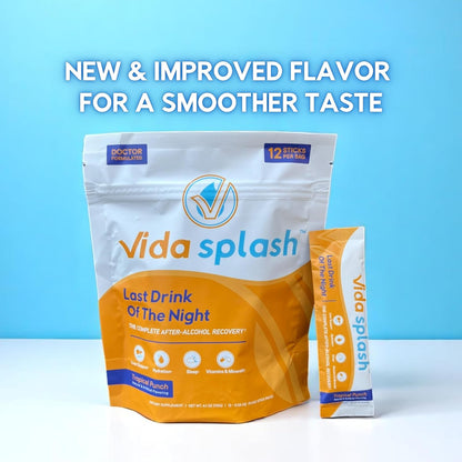Vida Splash After-Alcohol Recovery Drink Mix, Tropical Punch Flavour, 12 Stick Packs
