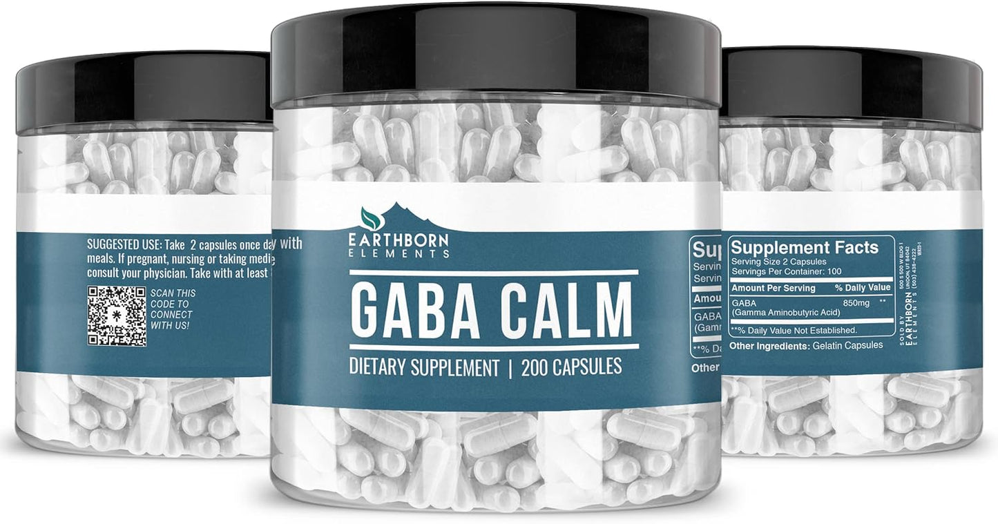 Earthborn Elements GABA (Gamma Aminobutyric Acid) 200 Capsules, Pure & Undiluted, No Additives - görsel 2