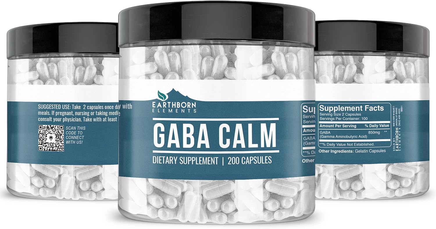 Earthborn Elements GABA (Gamma Aminobutyric Acid) 200 Capsules, Pure & Undiluted, No Additives - görsel 2