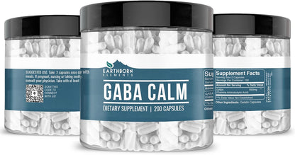 Earthborn Elements GABA (Gamma Aminobutyric Acid) 200 Capsules, Pure & Undiluted, No Additives