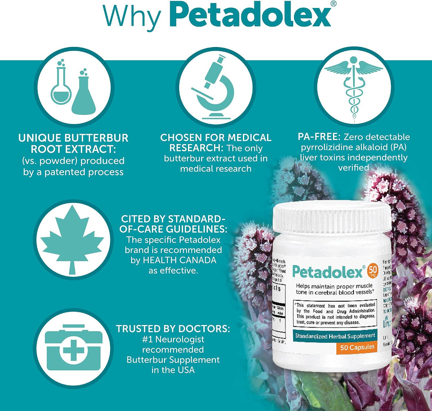 Petadolex 50mg Patented PA-Free Butterbur Root Extract – 3 Bottles - görsel 3