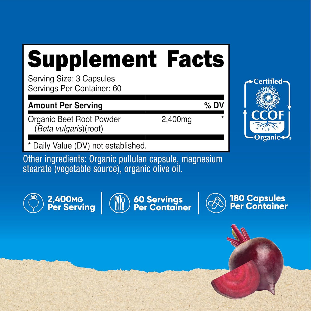 Nutricost Organic Beet Root 2400mg, 180 Capsules - CCOF Certified - görsel 2