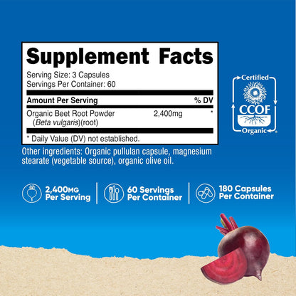 Nutricost Organic Beet Root 2400mg, 180 Capsules - CCOF Certified